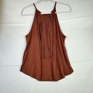 American Eagle Soft & Sexy‎ Fringe Tank Top Terracotta Brown Halter Small